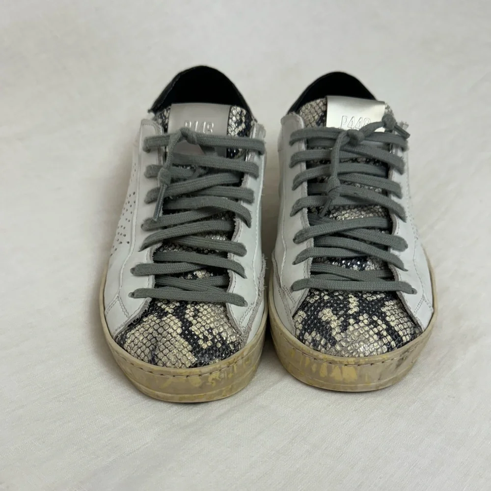 P448 John Python-Print Leather Low Top Sneakers Size 37 US 7 Classic Designer - Picture 5 of 16